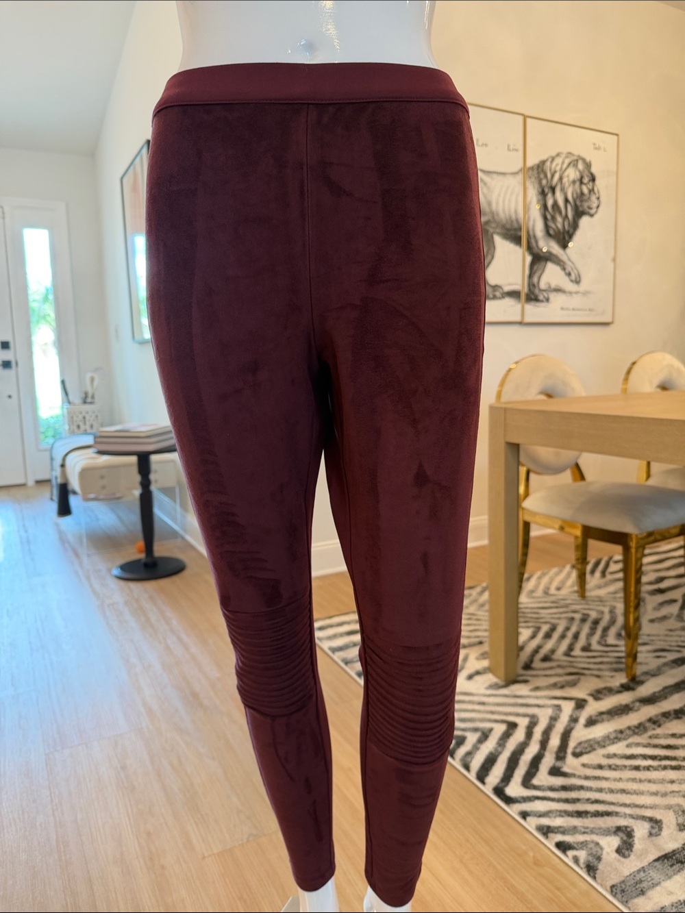 H by Halston Burgundy Faux Suede/Ponte Pant